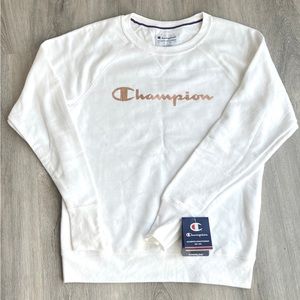 NWT Champion Crewneck Sweatshirt, Size SMALL, White with GOLD Champion Script